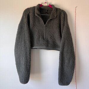 SKIMS Grey Sherpa Cropped Quarter Zip Sweatshirt | L/XL